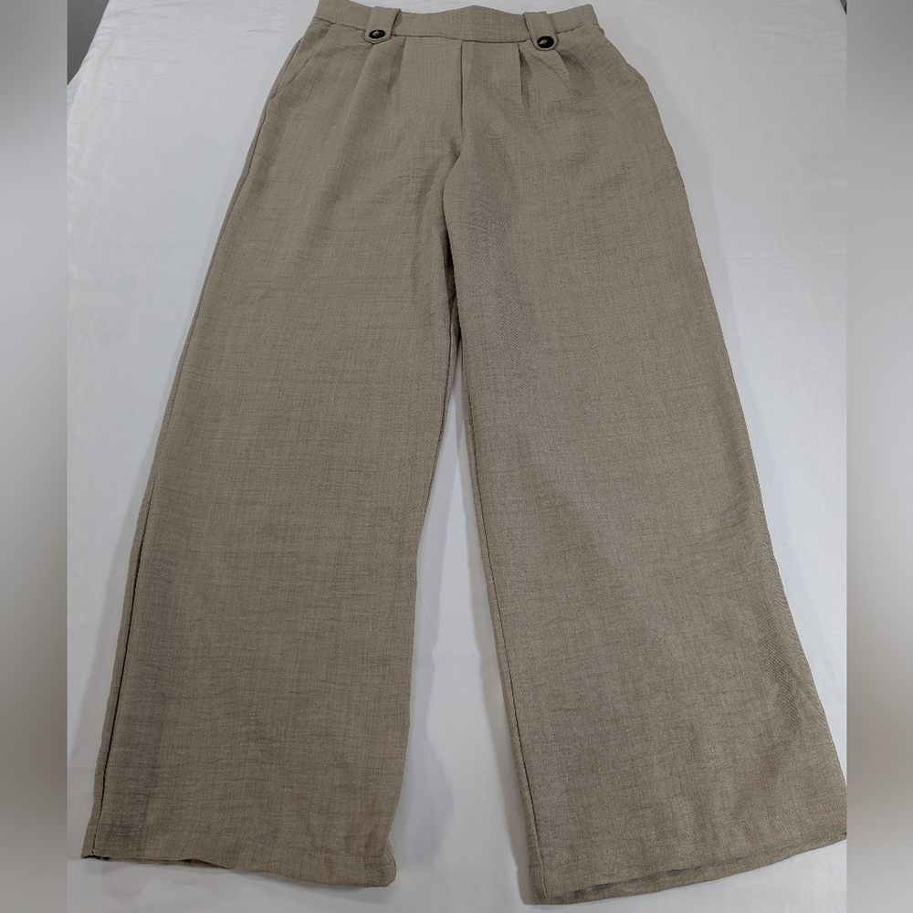 Monteau Los Angeles Pleated Beige Wide-Leg Pants Size Large - Picture 1 of 11